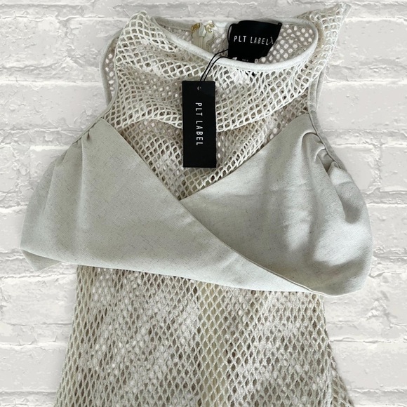 PLT Label Off White Sheer Panel Detail Ruched Bodycon Dress - Picture 4 of 5